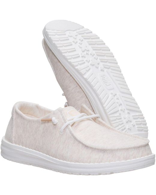 HeyDude White Wendy Stretch Jersey Textile Oatmeal Loafers
