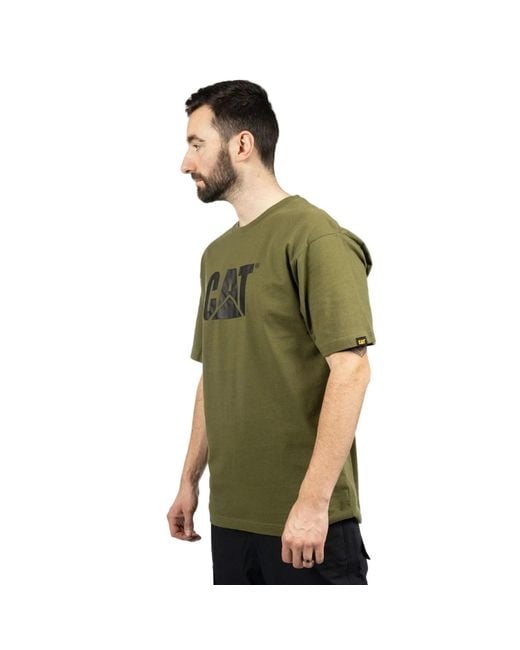 Caterpillar Green Trademark Logo Cotton T-Shirt for men