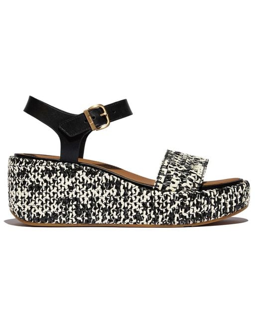 Fitflop Black Platfforms Wedge Faux Suede /Ivory Sandals