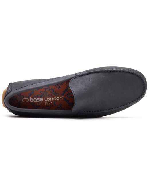 Base London Blue Moss Driver Leather Loafers for men