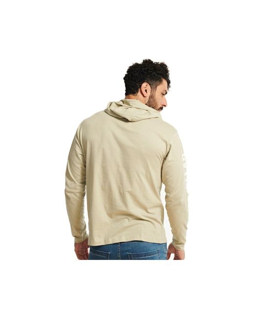 Caterpillar Natural Hooded Long Sleeve Cotton T-Shirt for men