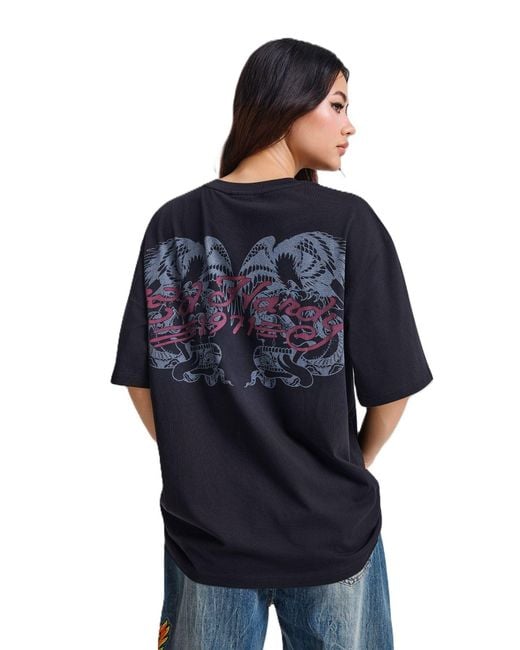 Ed Hardy Blue Brave Hearts True Washed Relaxed T-Shirts