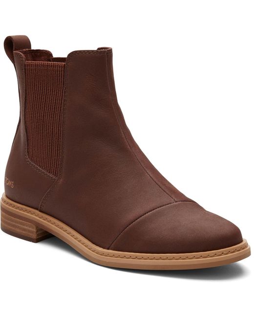 TOMS Brown Charlie Leather Chestnut Flat Chelsea Boots
