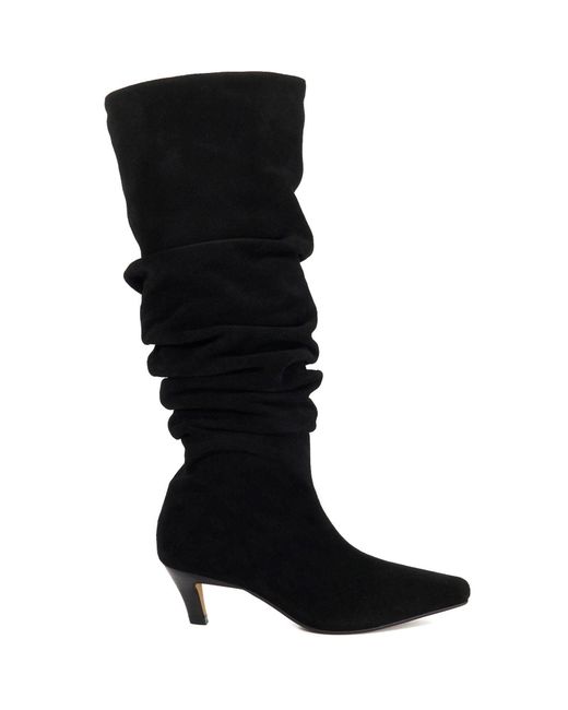 Dune Black Saunders Leather Heeled Knee High Boots