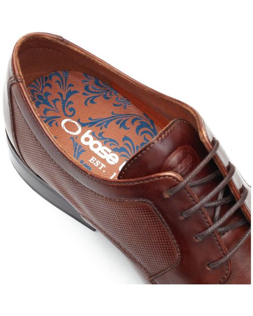 Base London Brown Dome Lace Up Leather Burnt Lace-Up Shoes for men