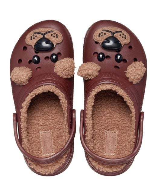 CROCSTM Brown Classic Lined Fun Lab Synthetic Bear Clogs