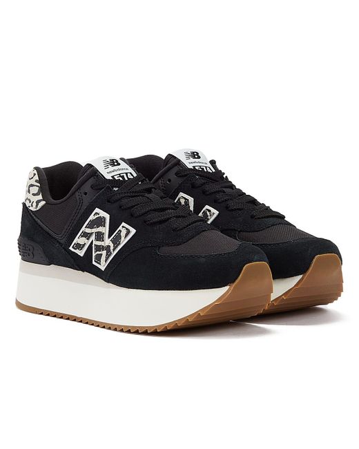 New Balance 574+ /animal Platform Trainers in Black Lyst UK