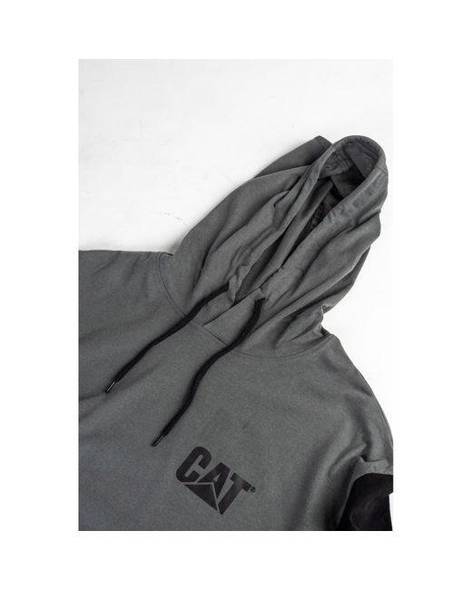 Caterpillar Gray Hooded Long Sleeve Cotton T-Shirt for men