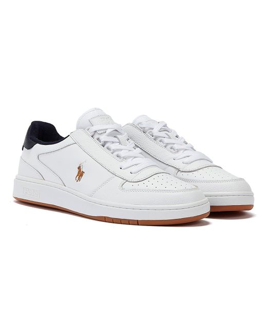 Ralph Lauren White Polo Court Leather /navy Trainers for men