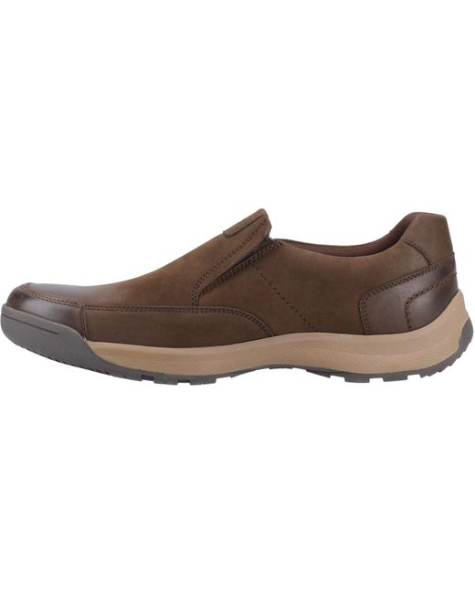 Mens Hush Puppies Bloke Brown Leather Extra Wide Slip On Work