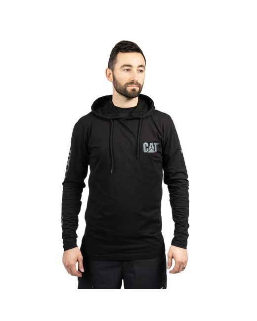 Caterpillar Black Hooded Long Sleeve Cotton T-Shirt for men