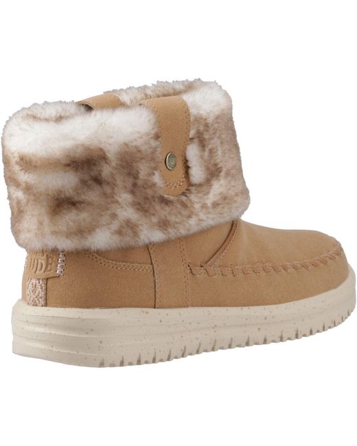 HeyDude Natural Camden Cuff Classic Cozy Synthetic Cognac Winter Ankle Boots