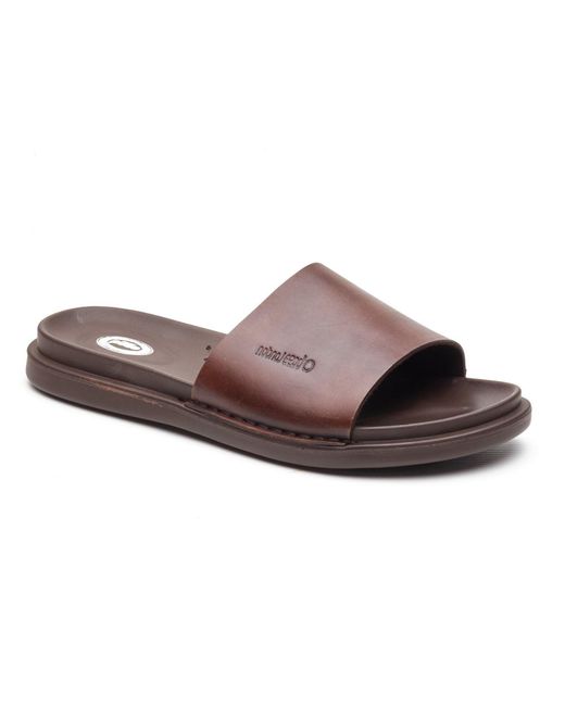 Base London Brown Albany Leather Slides for men