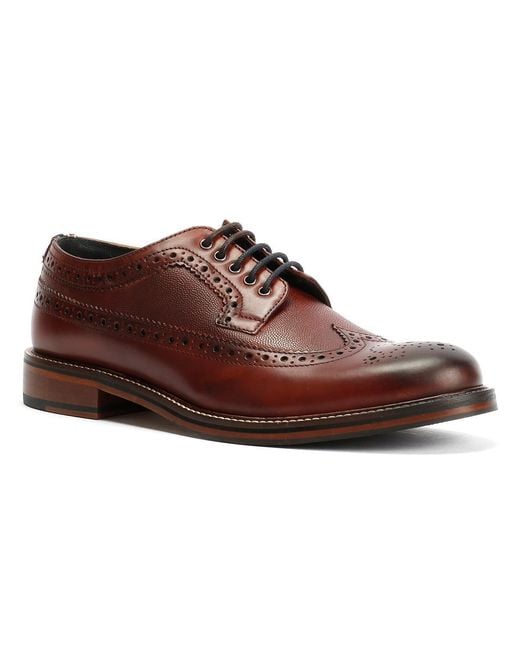 Ben Sherman Brown Archie Brogue Leather Burgundy Lace-Up Shoes for men