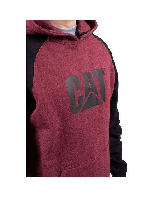Caterpillar Red Raglan Cotton Hooded Sweatshirt for men