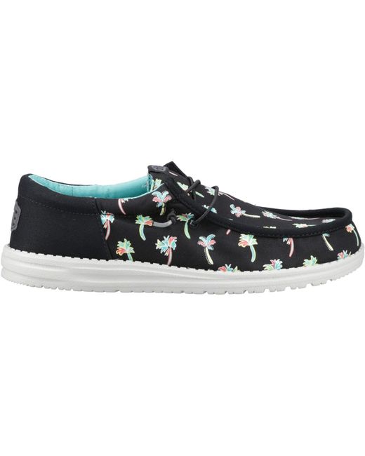 HeyDude Black Wally Funk Party Palm Cotton /Multi Moccasins Shoes for men