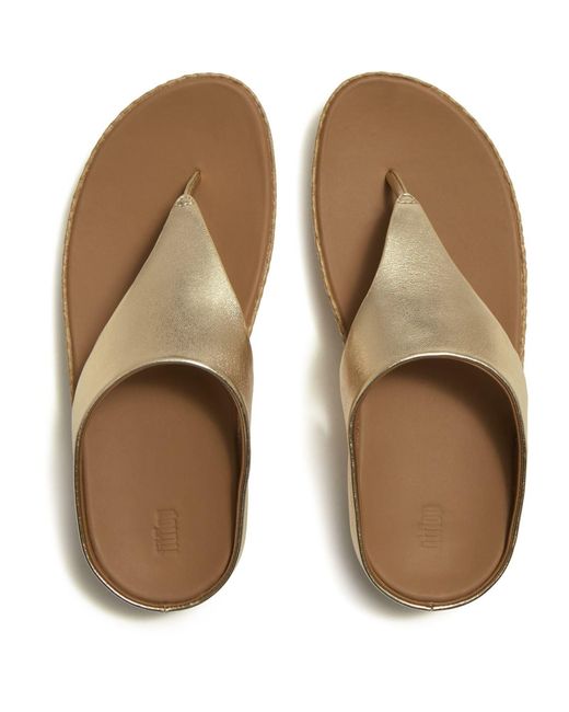 Fitflop Brown Lulu Lux Graphic-Weave Toe-Post Leather Platino Sandals