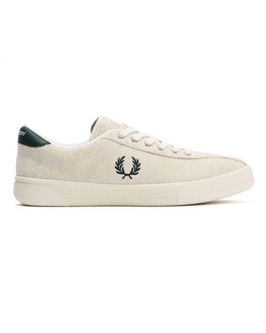 Fred Perry White Tennis Shoe Suede Ecru/Grassroot Trainers for men