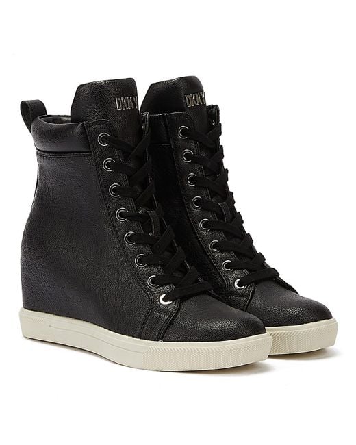 DKNY Black Calz Lace Up Wedge Women Trainers
