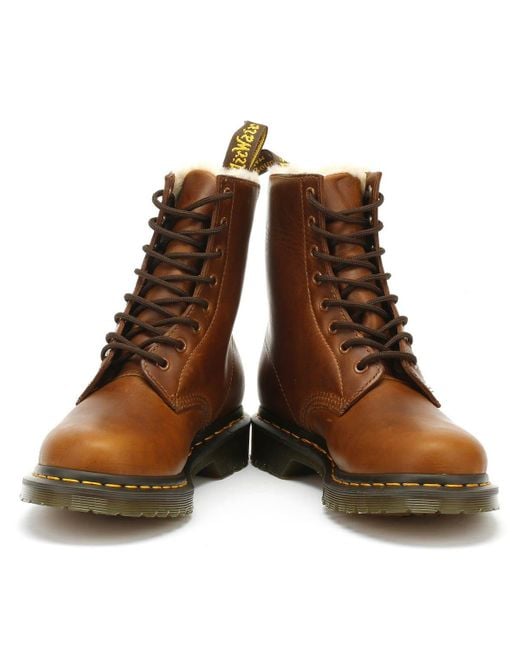 Dr. Martens Leather Dr. Martens 1460 Serena Fur Lined Womens Butterscotch  Brown Boots - Lyst