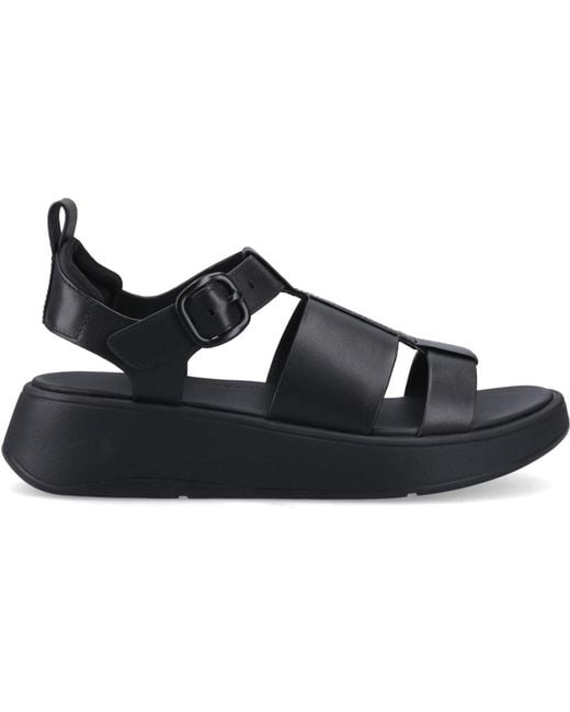 Fitflop Black F-Mode Fisherman Leather Narrow Fit Sandals
