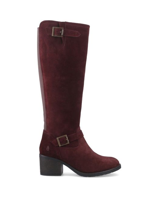 Hush Puppies Red Heidi Leather Bordeaux Heeled Knee High Boots