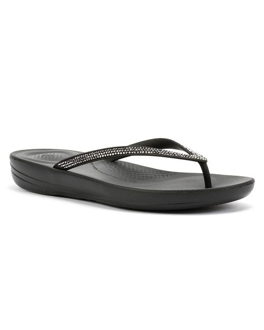 Fitflop Black Iqushion Sparkle Rubber Flip Flops