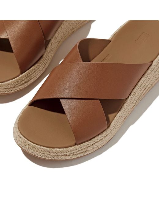Fitflop Brown F-Mode Cross Slide Leather Deep Sandals