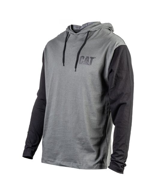 Caterpillar Gray Hooded Long Sleeve Cotton T-Shirt for men