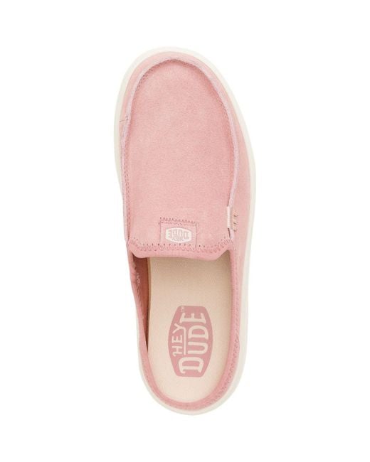 HeyDude Pink Austin Lift Classic Pantoletten Aus Leder Mit Rosettenapplikation