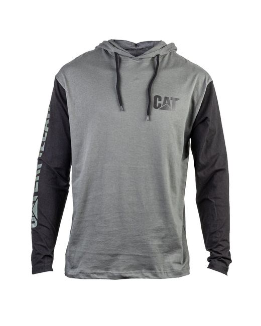 Caterpillar Gray Hooded Long Sleeve Cotton T-Shirt for men