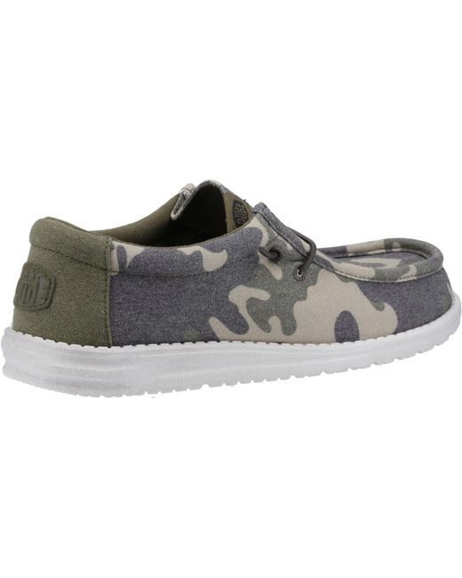 HeyDude Gray Wally Washed Camo Synthetic Camo Shoes for men