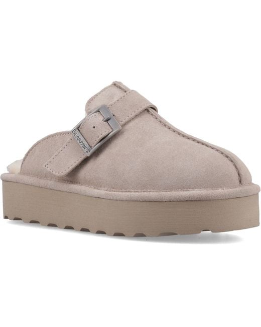 BEARPAW Gray Moxie Suede Mushroom Slippers