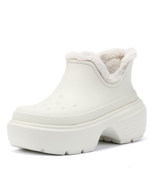 CROCSTM White Stomp Lined Shorty Linen Boots
