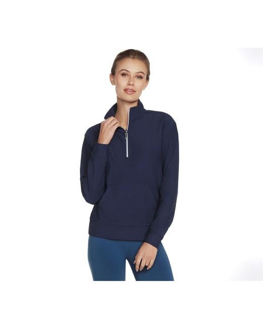 Skechers Blue Goluxe Rib 1/4 Zip Polyester Pullover