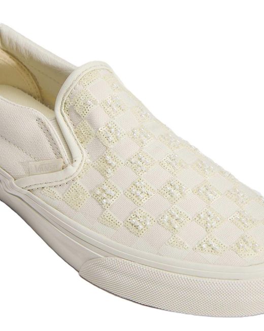 Vans White Classic Slip-On Canvas Beaded Checkerboard Trainers