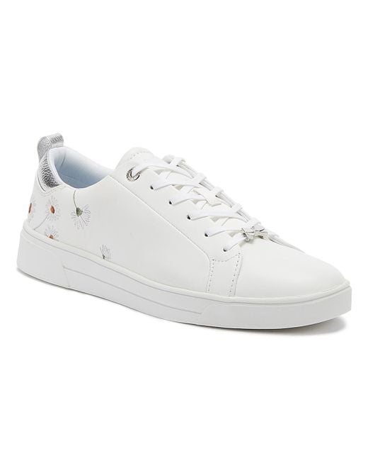 Ted Baker Chalene Womens White Daisy Leather Trainers