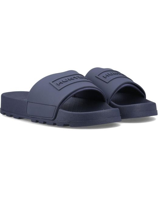 Hunter Blue Core Embossed Slider Slides Pu