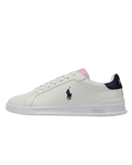 Ralph Lauren White Heritage Court /pink Leather Trainers