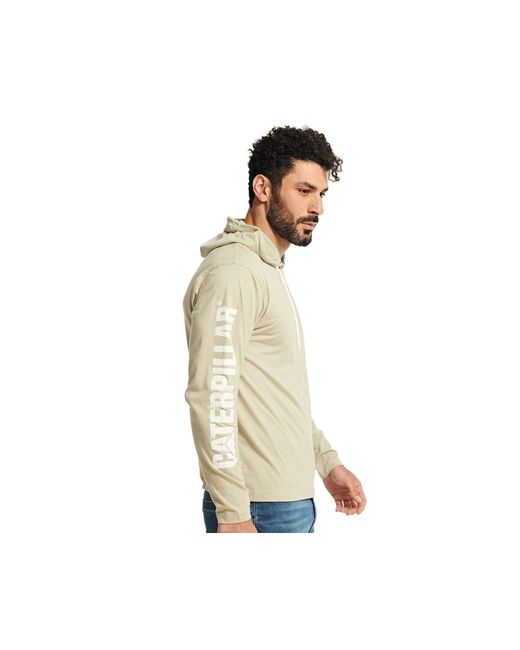 Caterpillar Natural Hooded Long Sleeve Cotton T-Shirt for men