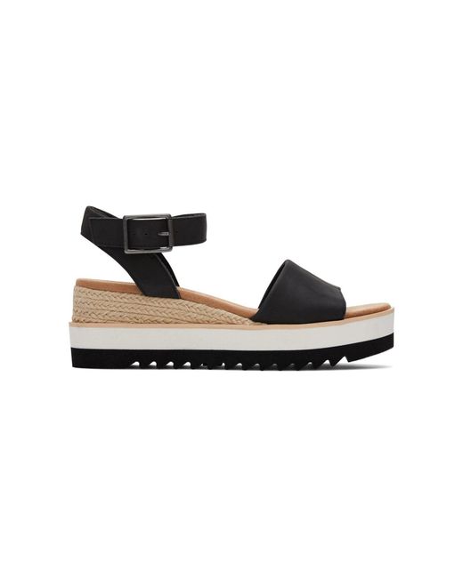 TOMS Black Diana Leather Wedges