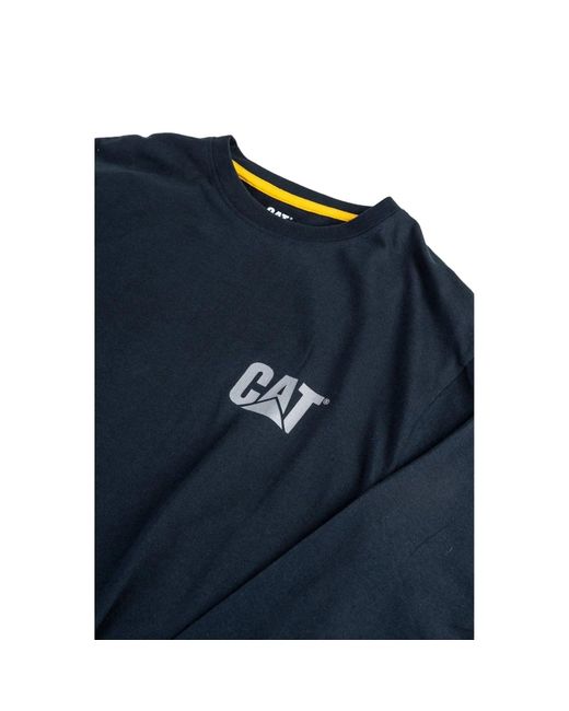 Caterpillar Blue Trademark Banner Long Sleeve Cotton T-Shirt for men