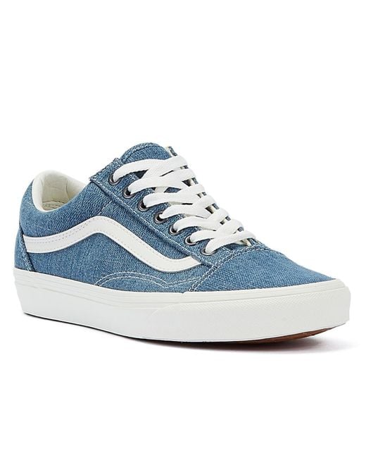 Vans Blue Old Skool Gewebte Jeans /Weiße Jeans-Sneaker