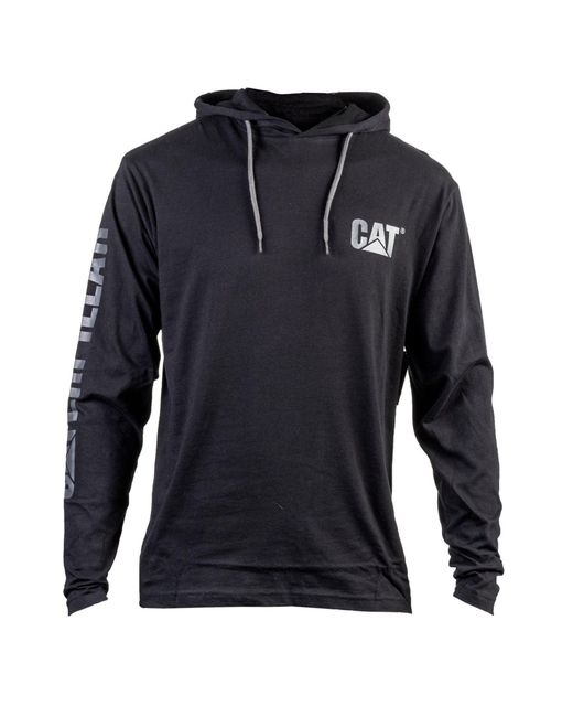 Caterpillar Black Hooded Long Sleeve Cotton T-Shirt for men
