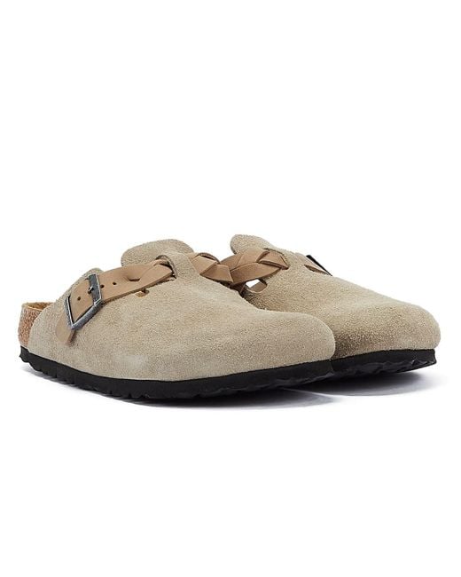 Birkenstock Natural Boston Braided Women's Taupe Suede Clogs