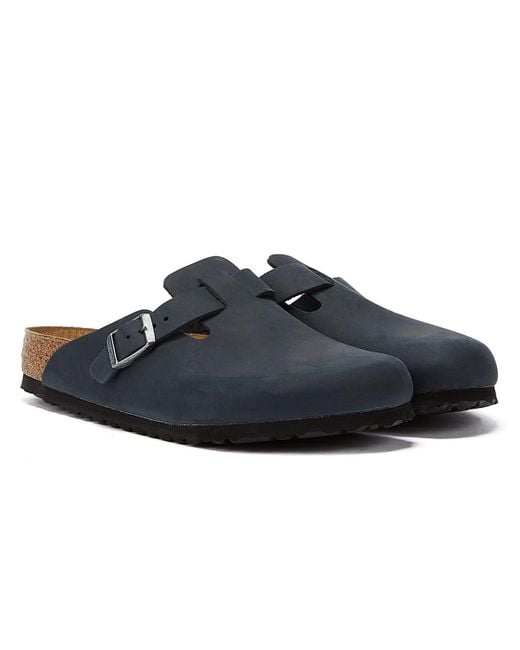 Boston Oiled Nubuck Nero Pantofole di Birkenstock in Blue