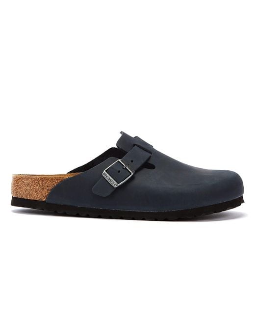 Boston Oiled Nubuck Nero Pantofole di Birkenstock in Blue