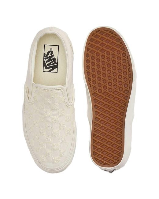 Vans White Classic Slip-On Canvas Beaded Checkerboard Trainers