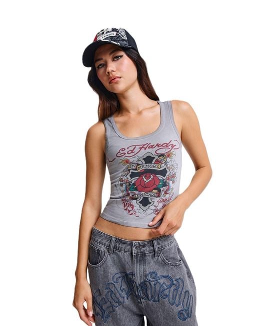 Ed Hardy White Memory Of When I Cared Fitted Vest Top