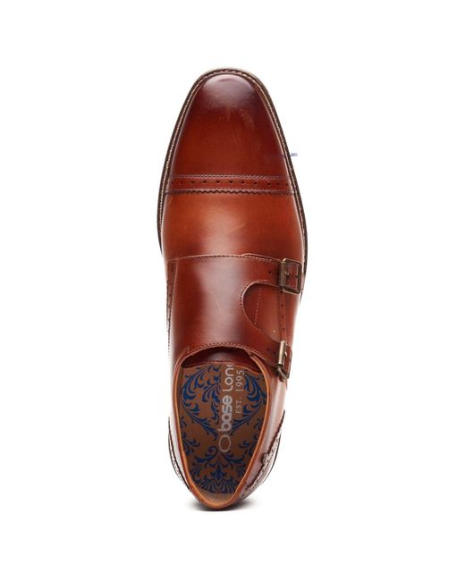 Base London Brown Henley Monk Leather Burnt Double Monk Shoes for men